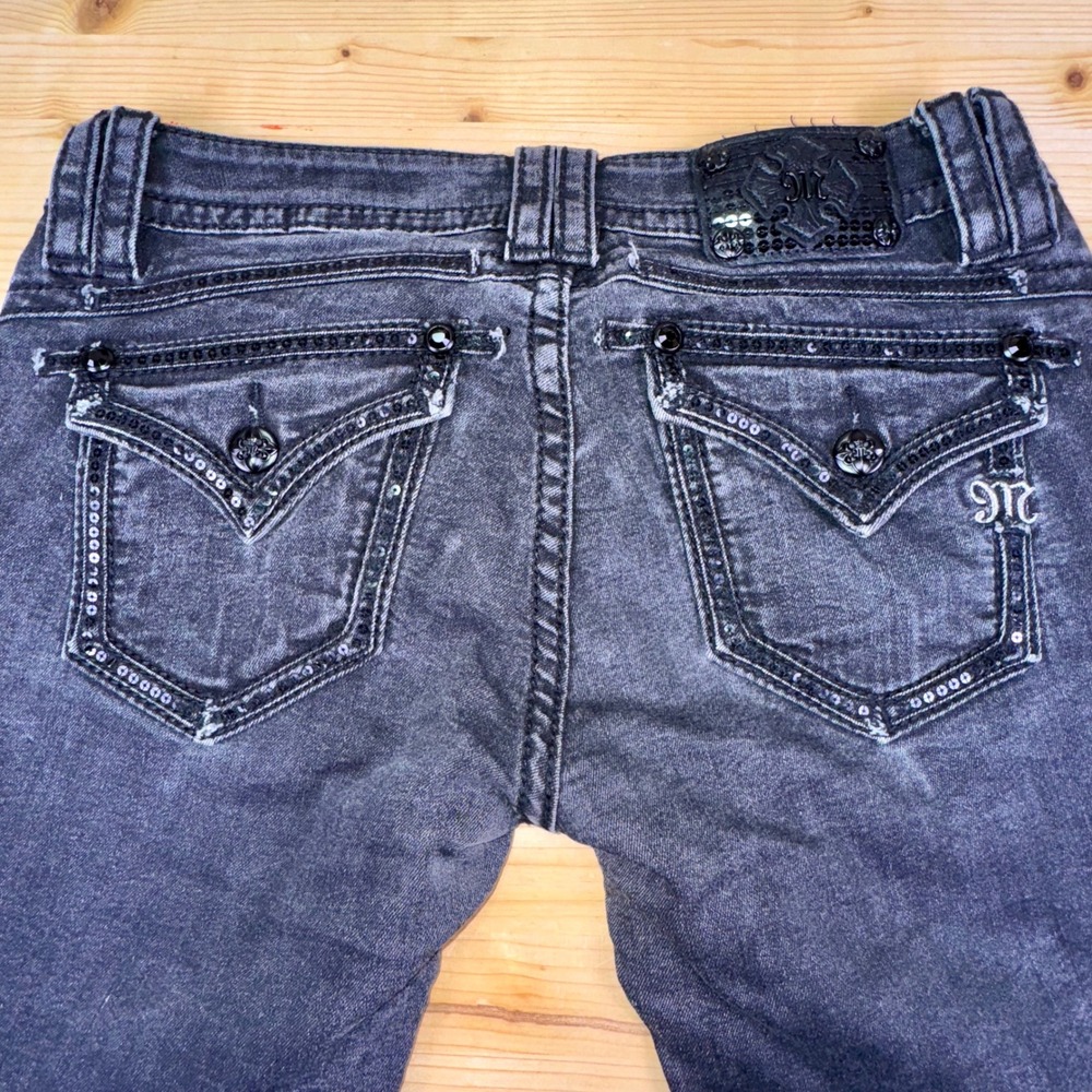 Miss Me Signature Skinny Jeans Women's 29 Black‎ Fade Rhinestone Sequin Pockets